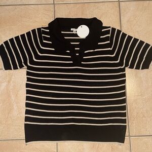 En Creme Black and Cream Striped Kids Polo